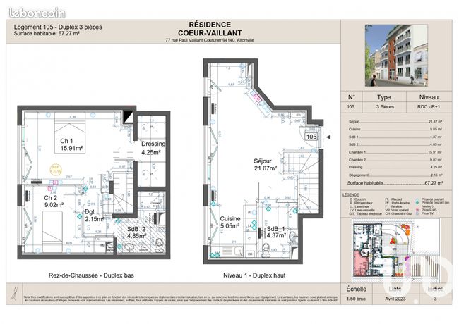 Duplex 3 pièces 67 m²