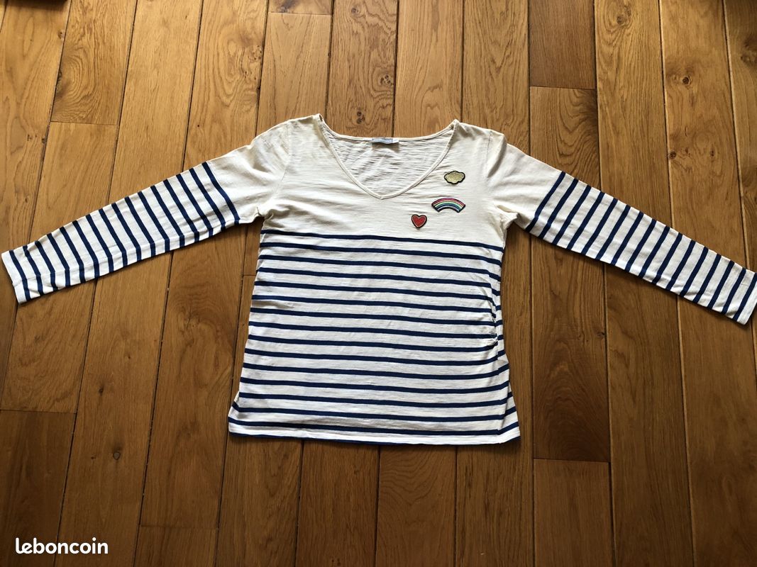 Tee-shirt grossesse manches longues marinière Verbaudet 38-40 (image 1)