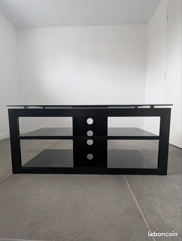 Meuble TV moderne - plateau en verre noir (image 3)