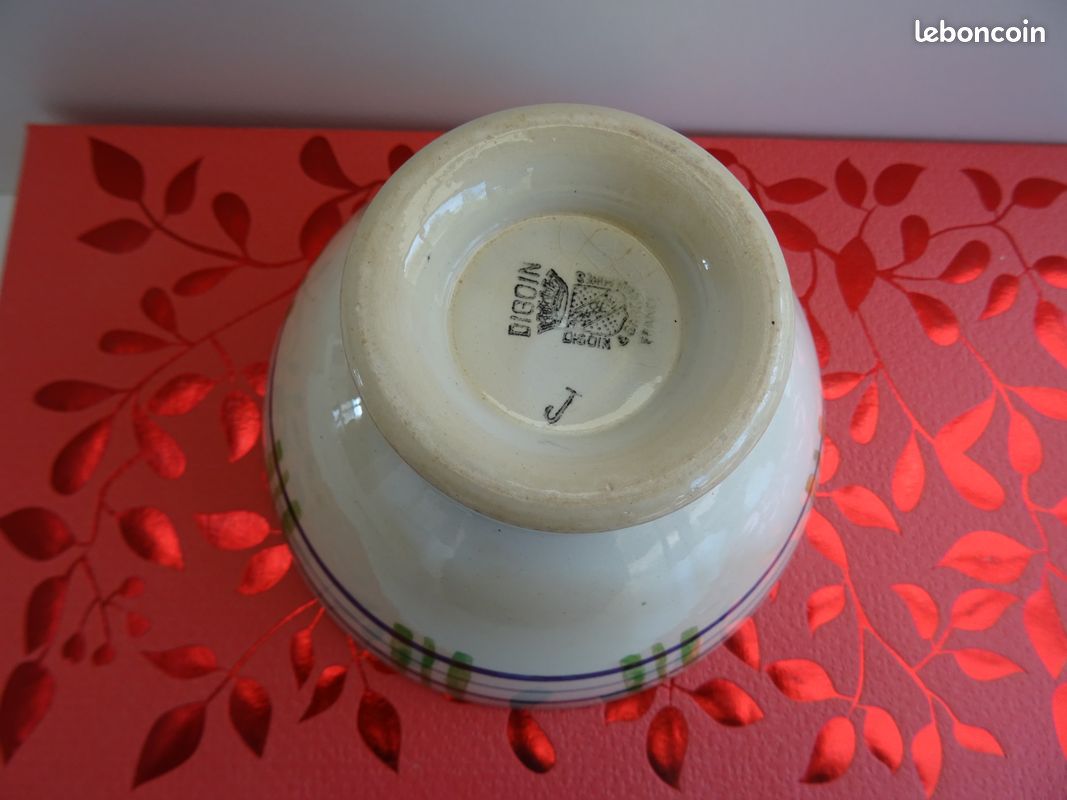ANCIEN PETIT BOL DIGOIN SARREGUEMINES France- motifs carreaux style "nappe" bleus et verts (image 9)