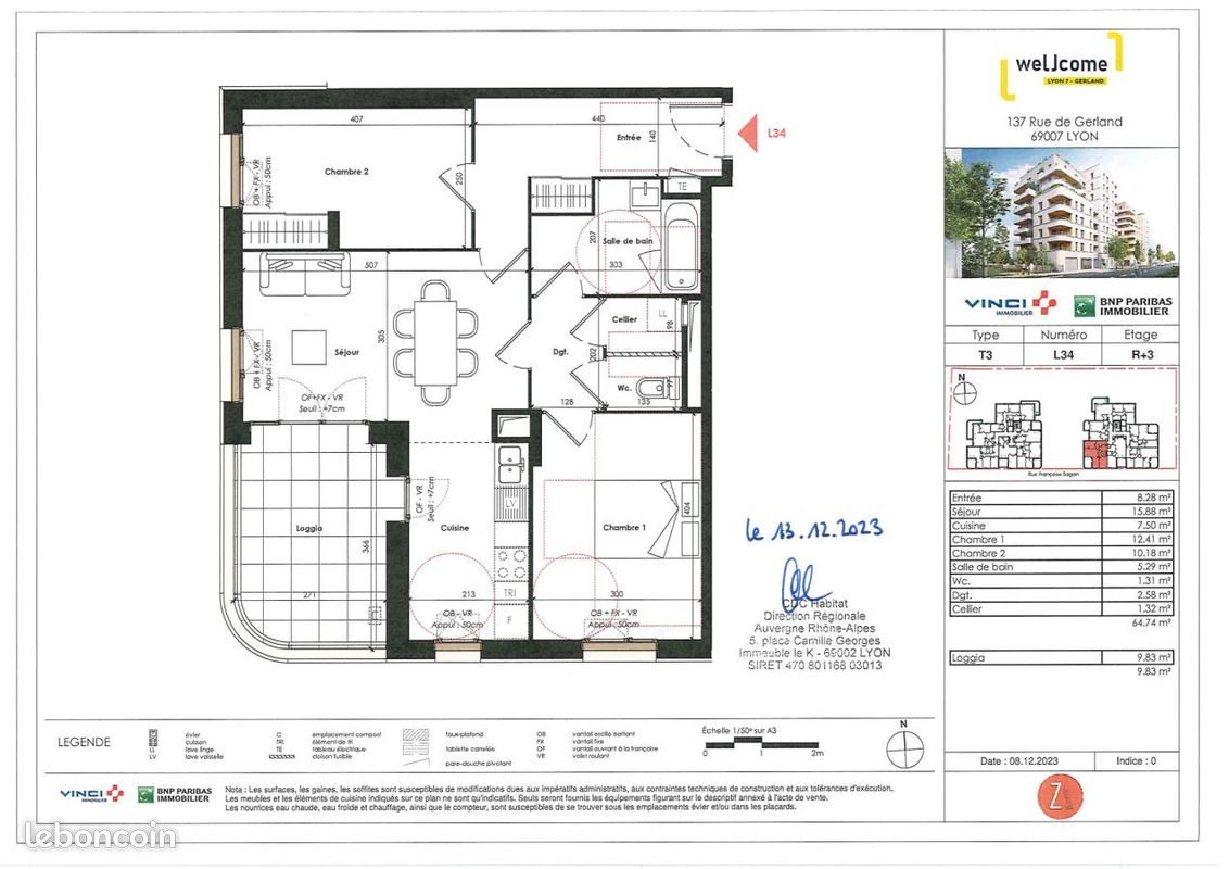 Appartement 3 pièces 64 m² · à Lyon · 64 m² · 909 €/mois