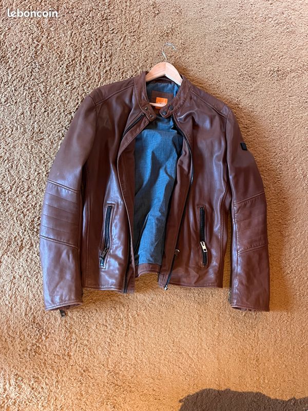Veste En Cuir Beige BOSS ORANGE - Taille IT 40 (équivalent 36 Petit) - Très Bon état
