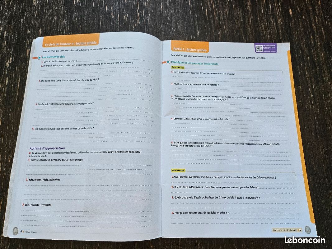 Cahier de français Manon Lescaut 1ère Bordas (image 4)