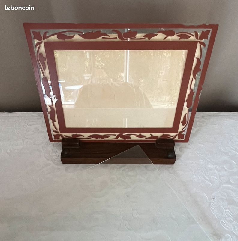 Cadre photo ancien réversible, en verre miroir et bordeaux, porte photo à poser Art Déco (image 12)
