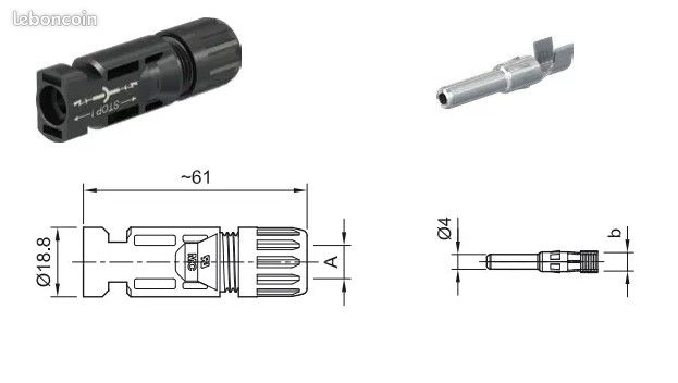 Connecteur MC4 Mâle 4/6 mm² Stäubli PV-KST4/6X-UR Mâle Lot de 100 (image 1)