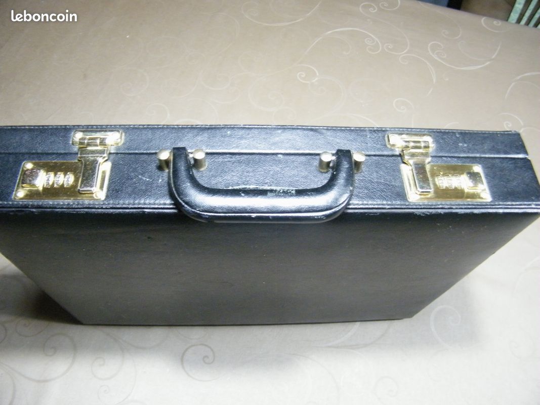 Elégant attaché case vintage noir avec une bande brun ocre (image 5)