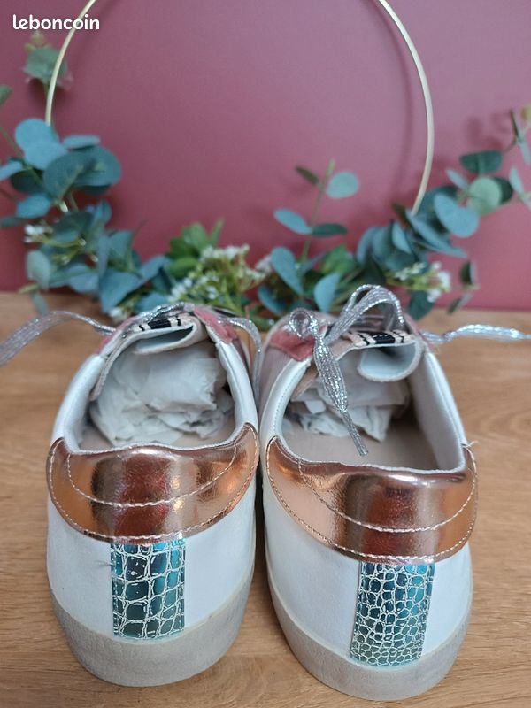 Baskets marque Espagnole Corina beige/rose/argentée (image 4)