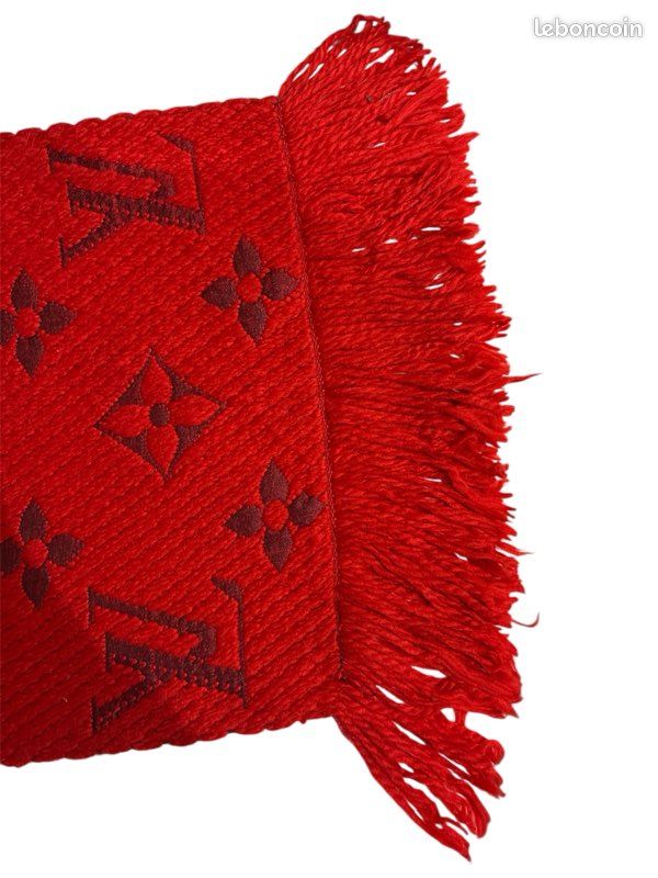 🧣 Écharpe Louis Vuitton Rouge Monogram – Laine & Soie – Authentique (image 2)