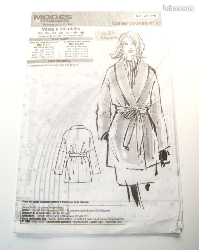 Patron de couture modes et travaux femme Veste à col chale