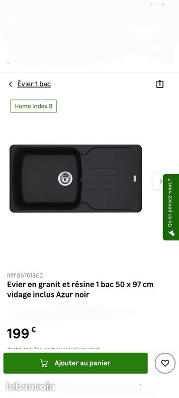 Évier Granit AZUR 1GB1E l.97x50 Noir neuf val.200e (image 10)