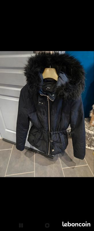 Etam Manteau Femme Fourrure Noir Manteau Doudoune Capuche Fausse