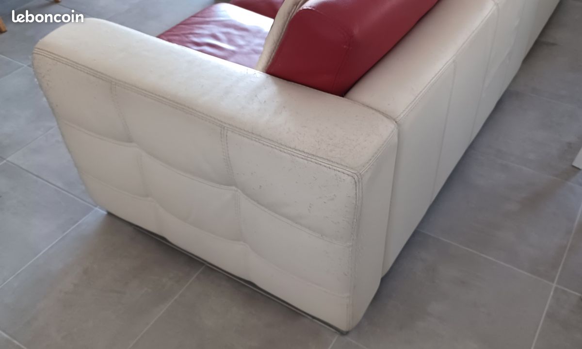 Canapé d'angle en cuir 170X250 cm rouge et blanc (image 3)