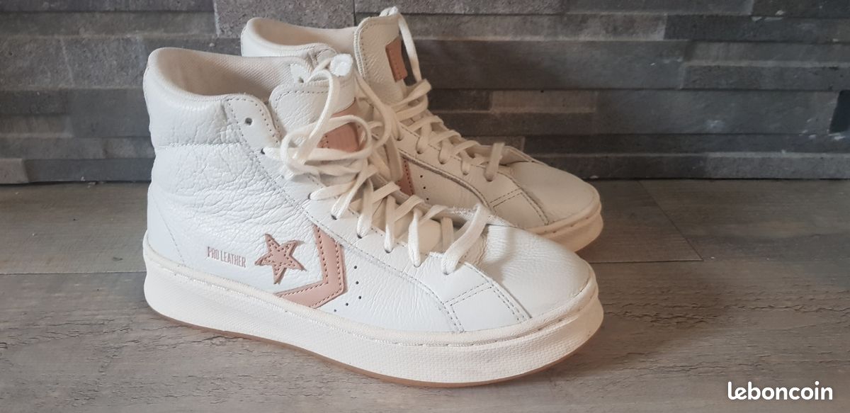 Pro Leather Converses Blanches En Cuir Chaussures En Cuir Femme