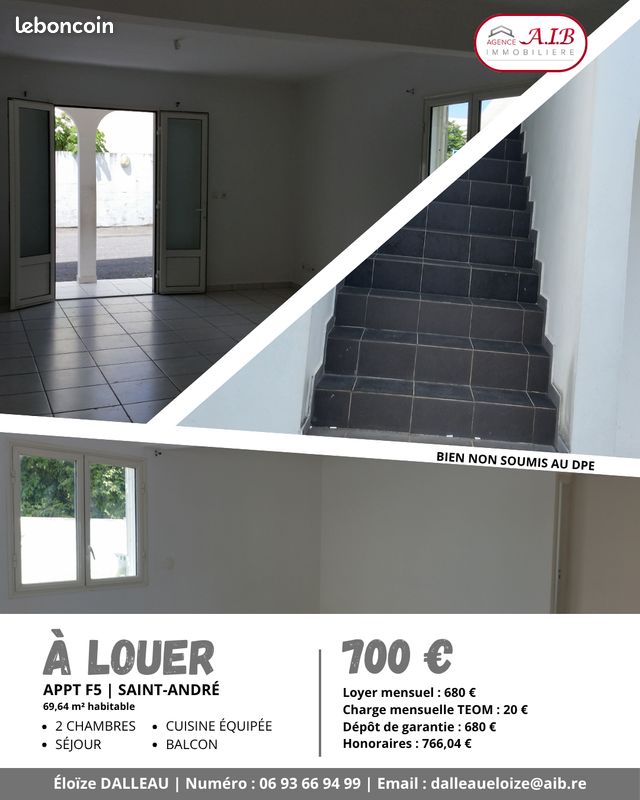 Appartement 3 pièces 70 m² · à Saint-André · 69,6 m² · 700 €