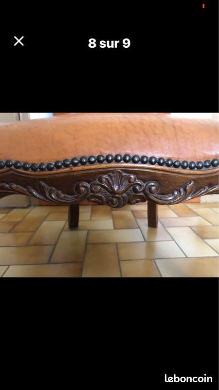 Très belle chaise crapaud couleur fauve, cuir et bois, superbe (image 6)