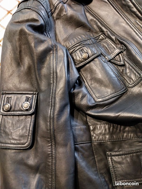 Veste Vintage En Cuir D'agneau Infraction Pour Homme - Taille L - Noir - Style Parka