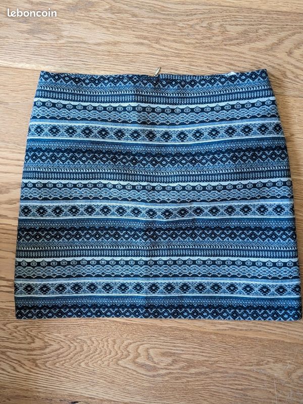 Jupe mi-longue jacquard bleue camaïeu taille 40 (image 1)