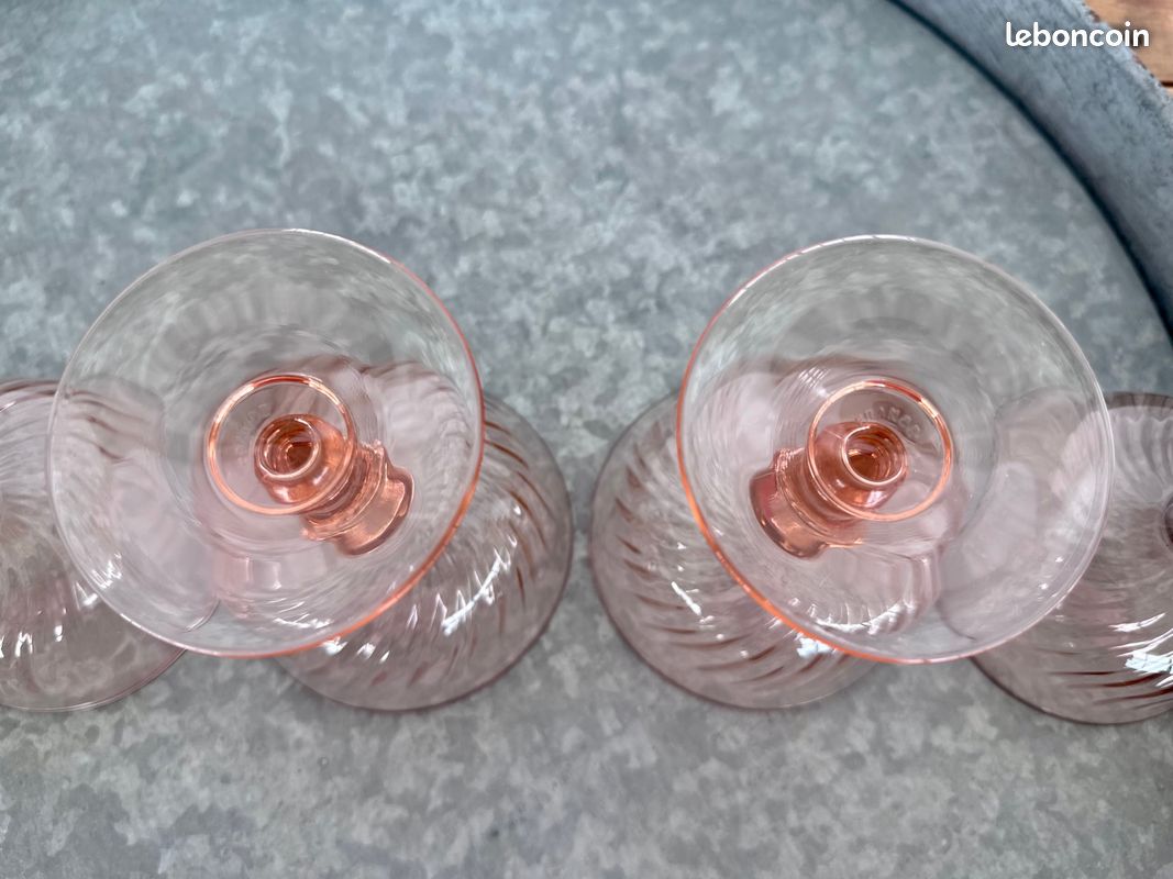 Ensemble de 10 verres dépareillés à champagne - 5 coupes et 5 Flutes à champagne en verre rosaline (image 10)