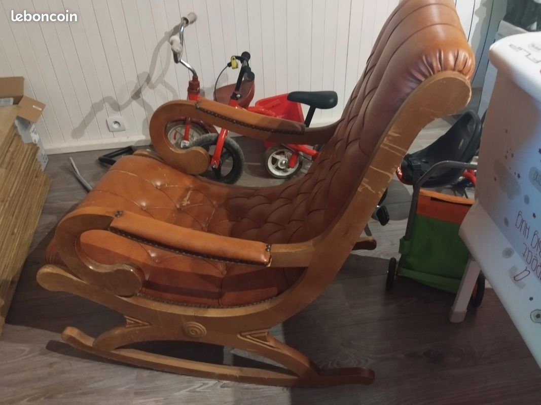 Fauteuil Rocking-chair bois et cuir (image 7)