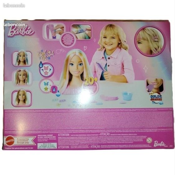 Barbie color reveal - tete a coiffer chevelure blonde meches pastel - plus de 20 accessoires de coiffure - set poupee et carte Barbie color reveal - tete a coiffer chevelure blonde meches pastel - plus de 20 accessoires de coiffure - set poupee et carte