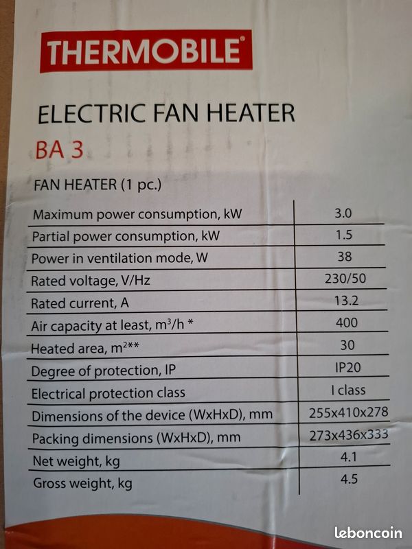 Chauffage de Chantier Professionnel Marque Pro THERMOBILE Modèle BA3 Totalement Neuf (image 5)