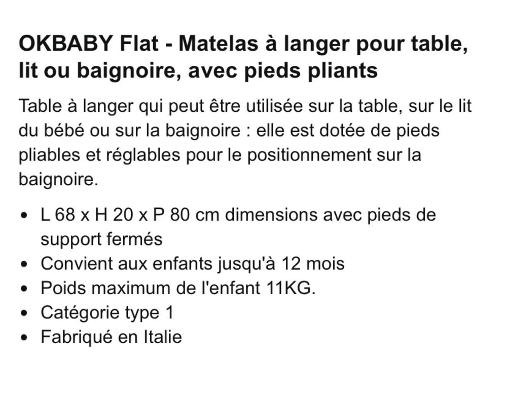 OKBABY Flat - Matelas à Langer pour Table, Lit ou Baignoire, Pour Enfants,  Max 11 Kg, Max 12 Mois, Catégorie Type 1 : : Bébé et Puériculture