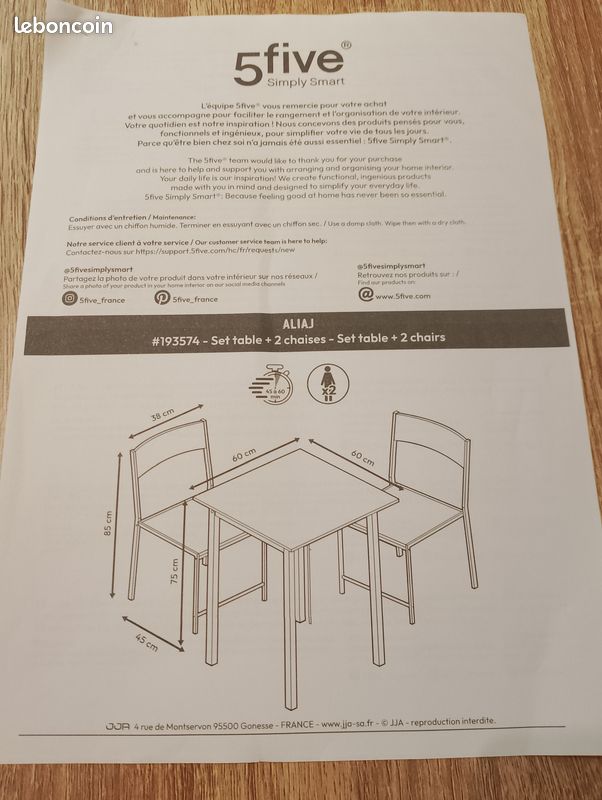 Set table et deux chaises a monter (image 4)