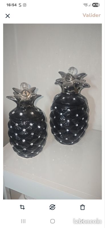 Grand plat ananas en métal argenté