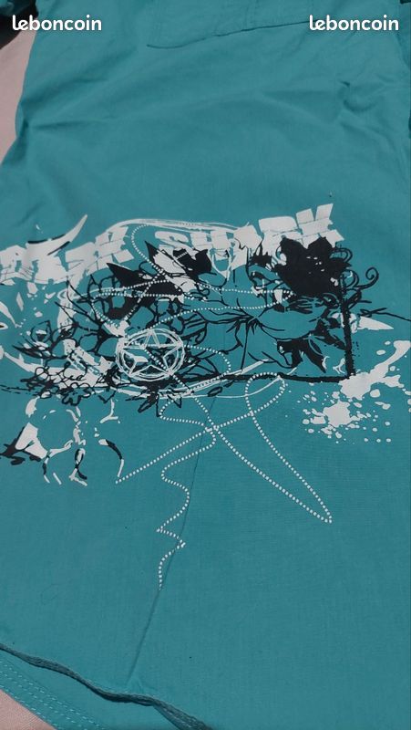 Chemise manche courte turquoise/ bleu ciel (image 3)
