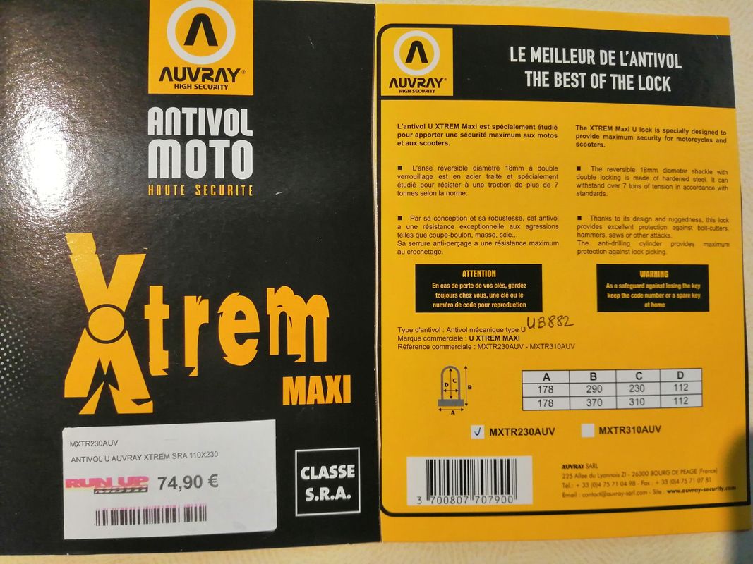 Antivol U Xtrem Maxi 110 x 230 - SRA