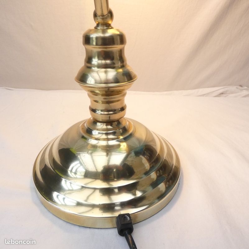 Lampe Bureau Opaline Orientable Blanche Et Verte, Pied Laiton Cuivre