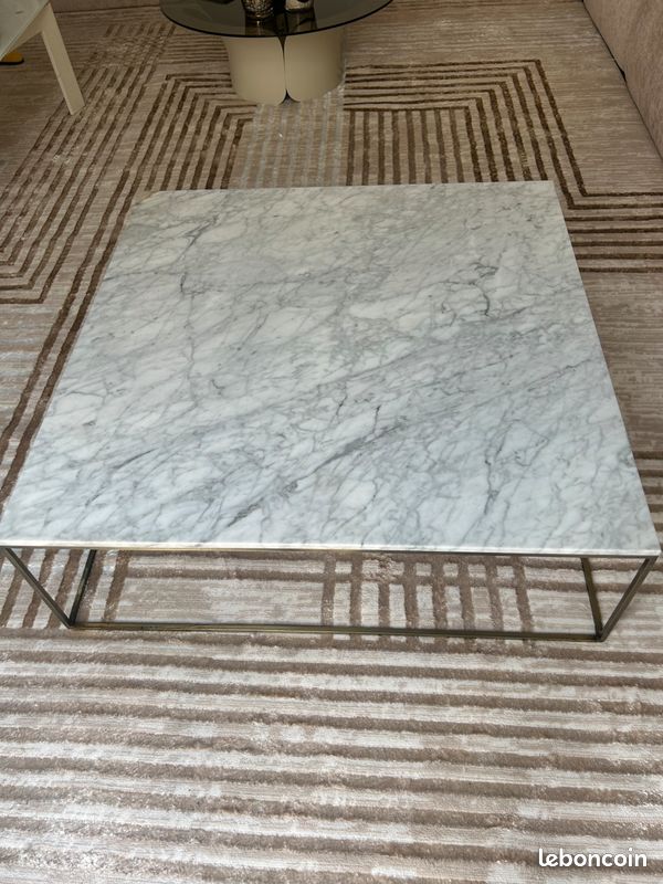2 tables basses marbre blanc carrées AMPM 1mx1m (image 1)