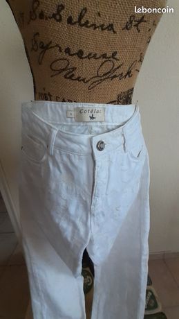 Jean Femme Cotelac Blanc Argenté - Taille M - Slim - Neuf Avec étiquettes