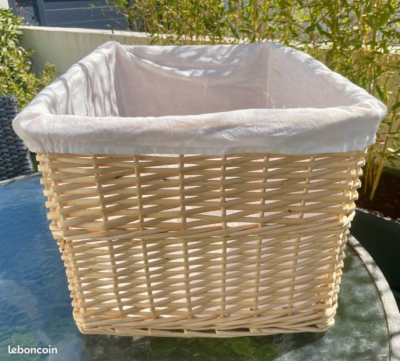 Grand Panier Osier Fait Main – Corbeille Vintage XXL – 55x55x27 Cm