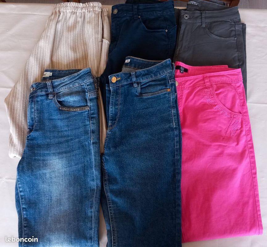 Pantalon Femme Jacqueline Riu – Gris Rayé – Taille 38 – Occasion Très Bon état