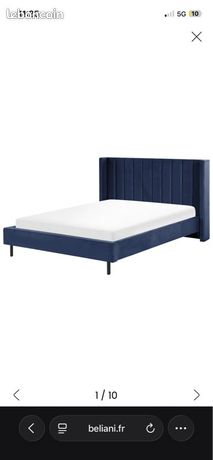 Lit Double En Velours Bleu Foncé 160x200 Cm Fitou - Lit