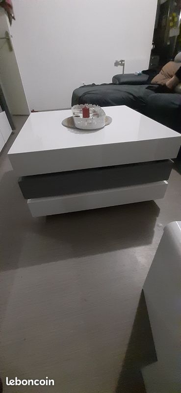 Table Basse Blanc Et Gris Laqué (image 2)