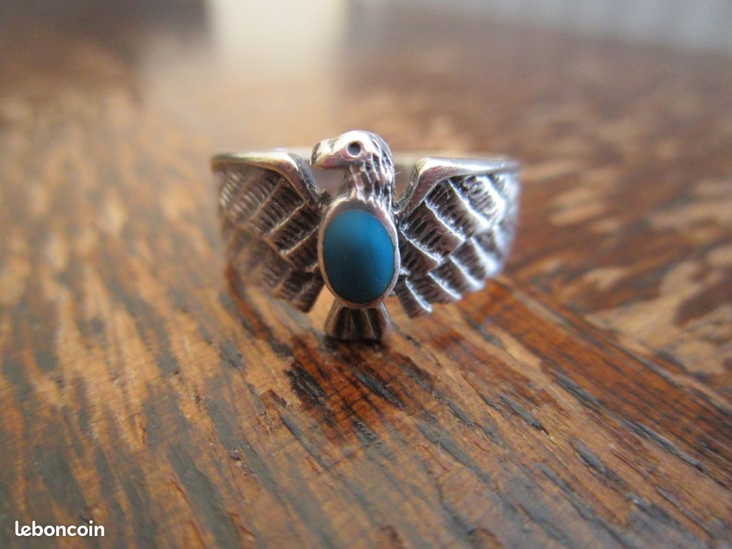 Bague Argent T55 Aigle Et Perle Turquoise - Neuve Sans Boîte - Pierre Naturelle