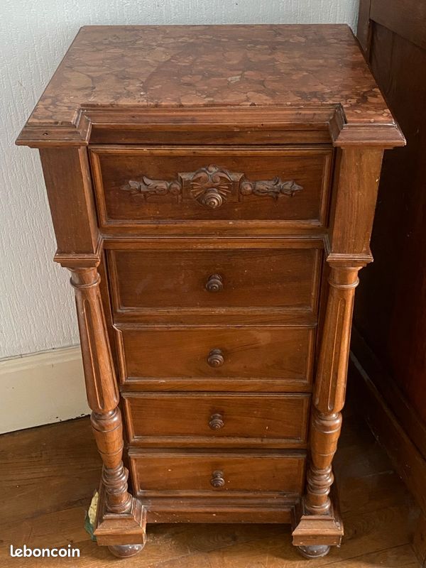 Petit meuble de chambre en bois et marbre (ancien) (image 1)
