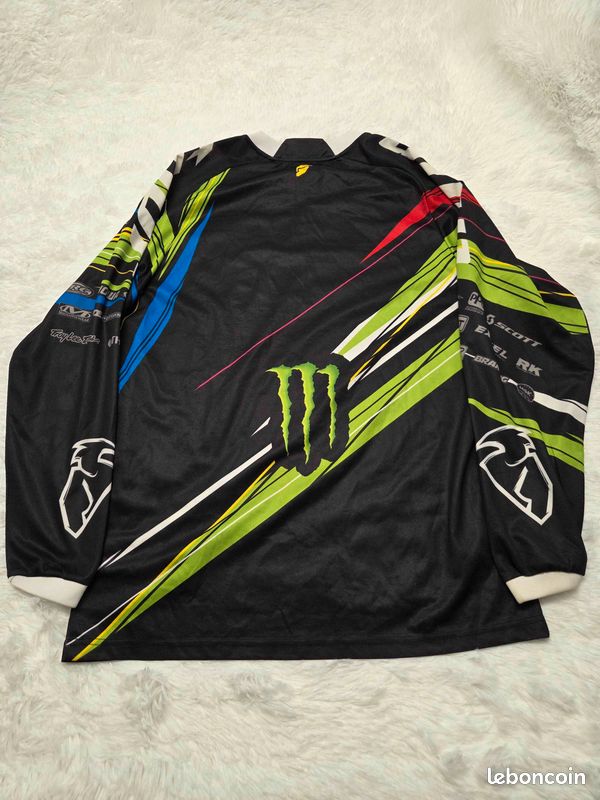 Maillot Motocross Vintage Thor Racing Yamaha YZ – Années 80, XXL, Blanc, épaules Renforcées