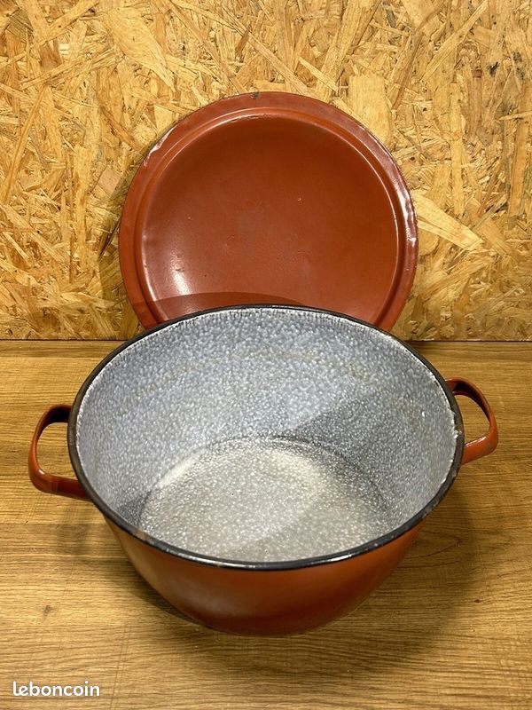 MARMITE GAMELLE COCOTTE Faitout Émaillé Marron Motifs Vintage Fleur Orange EUR 35,00 - FR