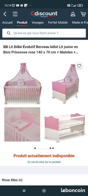 Lit bébé évolutif fille très bonne état (image 1)