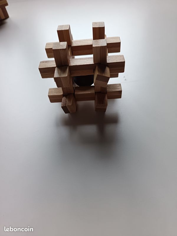 🧩 Casse-tête en bois bambou – cage avec bille prisonnière (image 2)