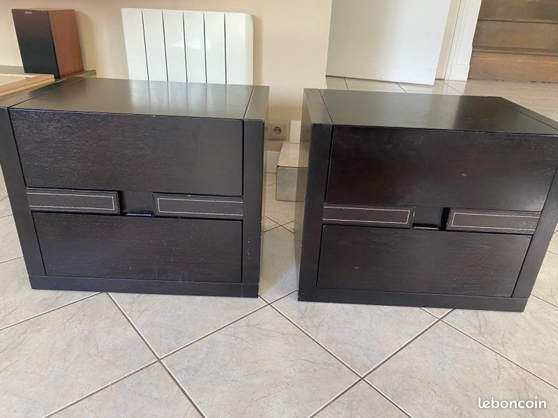 2 tables de chevet noires et bandeau cuir avec surpiqûres (image 2)