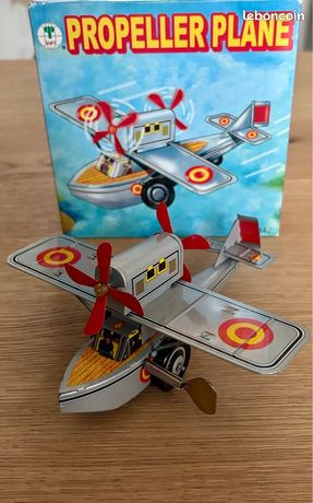 Avion Mécanique Paya – Métal Blanc, Hélice, 1960/70 – À Restaurer
