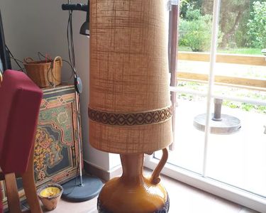 Paire D'abat-jours Vintage En Toile De Jute Et Galons, Hauteur 14 Cm