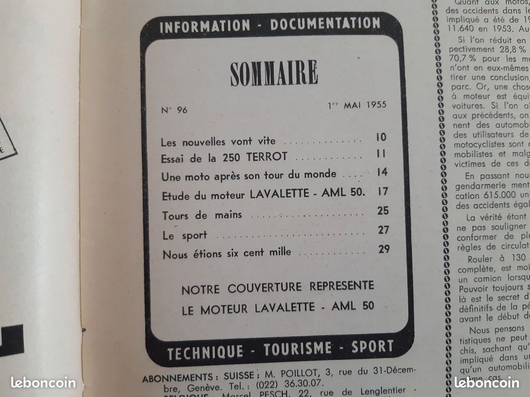RMT Revue Technique Motocycliste n° 96 Mai 1955 Etude moteur LAVALETTE AML 50 Essai TERROT OSSD 250 (image 2)