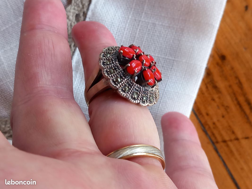 Bague Ancienne En Argent - Taille 54 (L42) - Bijou Vintage Sans Marque, élégant Et Intemporel