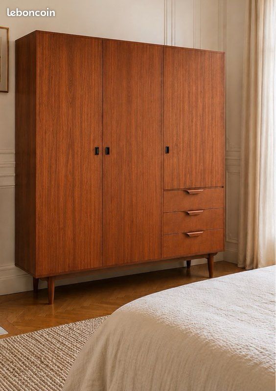Armoire scandinave vintage en teck à tiroirs (image 1)
