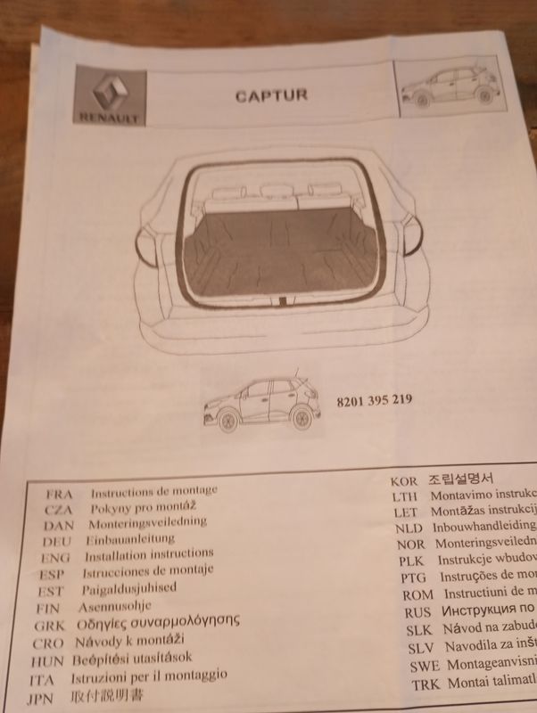 Bâche de protection coffre Renault Captur - Équipement auto